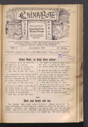 Heft 9. September 1914. 22. Jahrg