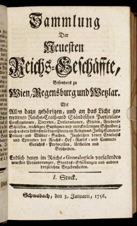 I. Stuck. Schwabach, den 3. Januarii, 1756.
