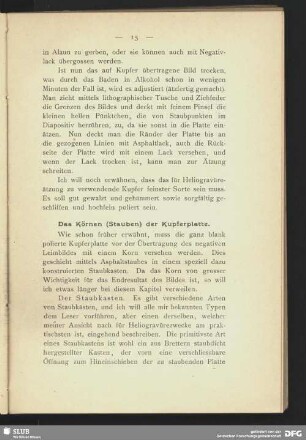 Das Körnen (Stauben) der Kupferplatte