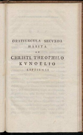 Oratiuncula Secunda Habita Ab Christi. Theophilo Kunoelio Lipsiensi