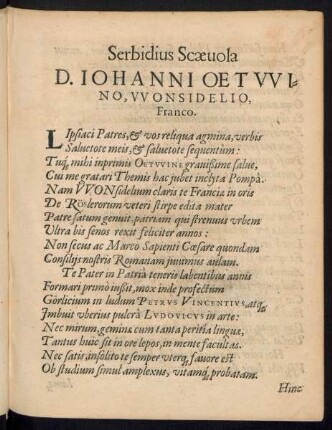 Serbidius Scaevola D. Iohanni Oetwino, Wonsidelio, Franco.