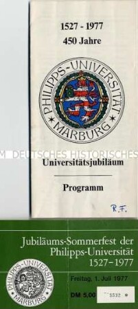 Programm der Feierlichkeiten zum 450. Jahrestag der Philipps-Universität Marburg