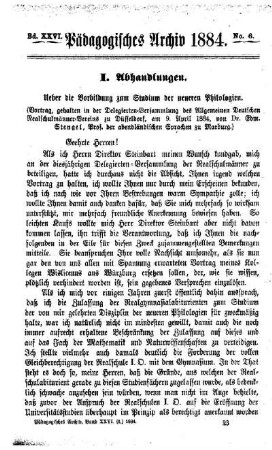 Über die Vorbildung zum Studium der neueren Philologien