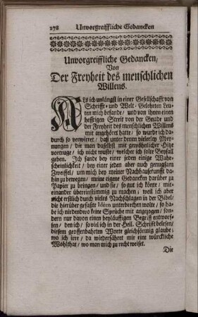 Unvorgreiffliche Gedanken, Von Der Freiheit des menschlichen Willens.