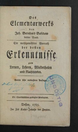 Bd. 3: Des Elementarwerks von Joh. Bernhard Basedow dritter Band