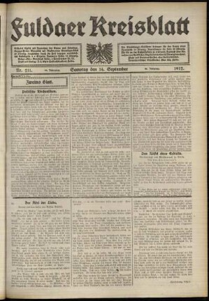 Zweite Ausgabe vom Samstag, den 14. September 1912.