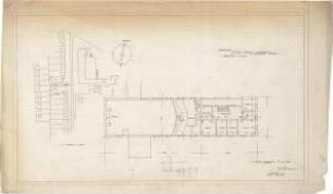 Gsaenger, Gustav; Braunschweig - Lehndorf (Niedersachsen); Ev. Kirche mit Pfarrhaus und Gemeindesaal - Entwurf, Korrekturplan (Grundriss OG)