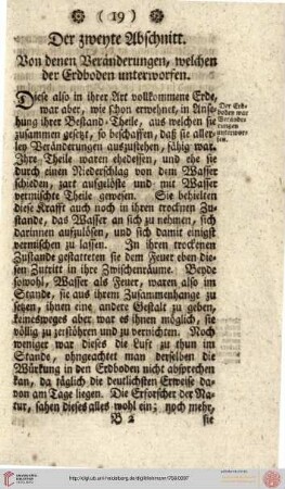 Der zweyte Abschnitt. von den Veränderungen, welche der Erdboden unterworfen