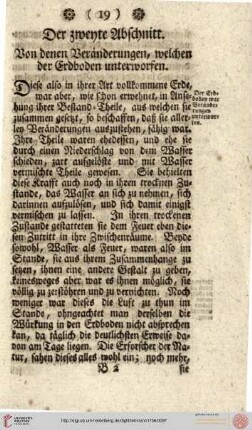 Der zweyte Abschnitt. von den Veränderungen, welche der Erdboden unterworfen