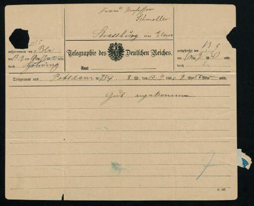 Telegramm vom 13.9.1880