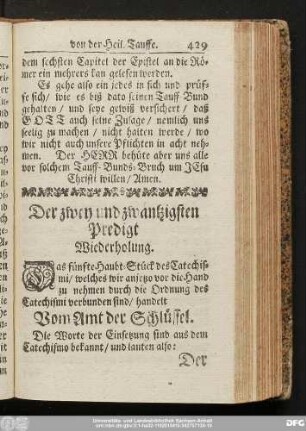 Der zwey und zwanzigsten Predigt Wiederholung.
