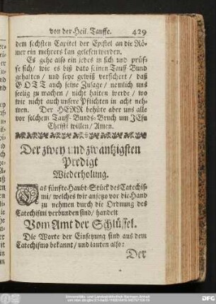 Der zwey und zwanzigsten Predigt Wiederholung.
