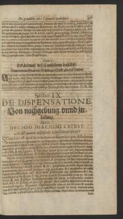 Sectio IX. De Dispensatione. Von nachgebung unnd zulassung.