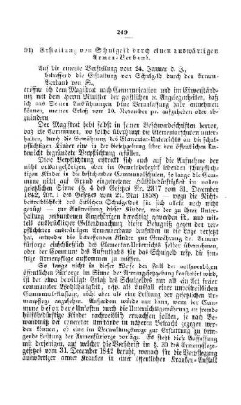 Erstattung von Schulgeld durch einen auswärtigen Armen-Verband : [V. Elementarschulwesen]