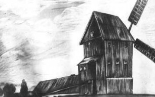 Rosenbach-Herwigsdorf. Windmühlengehöft, Kohlezeichnung, Repro