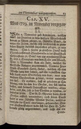 Cap. XV. Was 1729. im November vorgegangen.