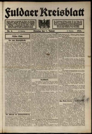 Erste Ausgabe vom Dienstag, den 07. Januar 1913.
