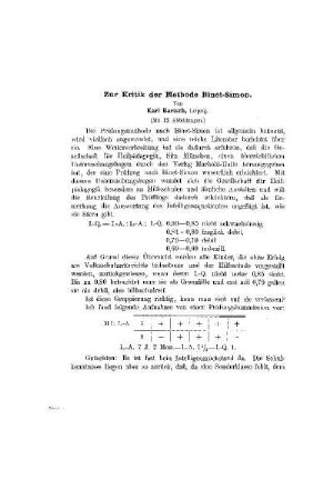Zur Kritik der Methode Binet-Simon
