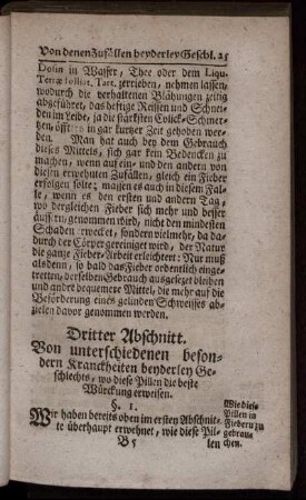 Dritter Abschnitt. Von unterschiedenen besondern Kranckheiten beyderley Geschlechts, wo diese Pillen die beste Würckung erweisen.