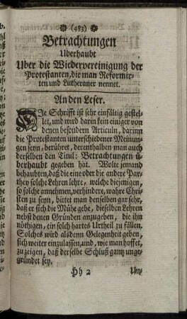 Betrachtungen über die Wiedervereinigung der Protestanten