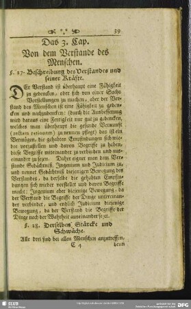 Das 3. Cap. Von dem Verstande des Menschen