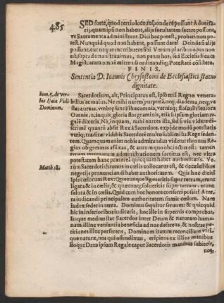 Sententia D. Ioannis Chrysostomi de Ecclesiastici status dignitate.