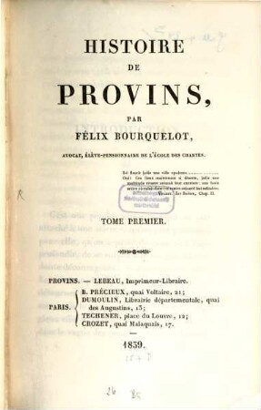 Histoire de Provins. 1