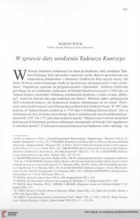W sprawie daty urodzenia Tadeusza Kuntzego