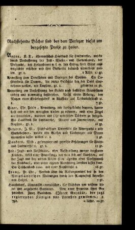 Nachstehende Bücher sind bey dem Verleger dieses um beygesetzte Preise zu haben.