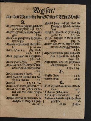 Register/ über den Wegweiser der Gottheit Jesu Christi.
