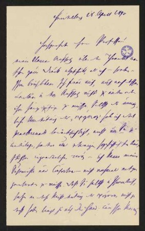 Brief vom 18. April 1890