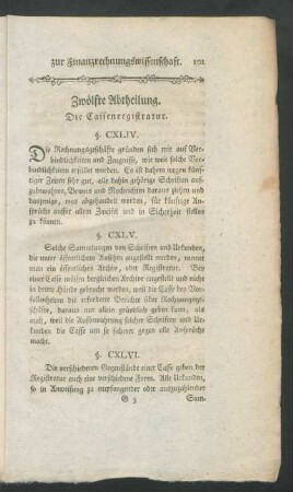 Zwölfte Abtheilung. Die Cassenregistratur