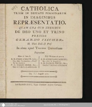 Catholica Trium In Deitate Personarum In Imaginibus Repraesentatio