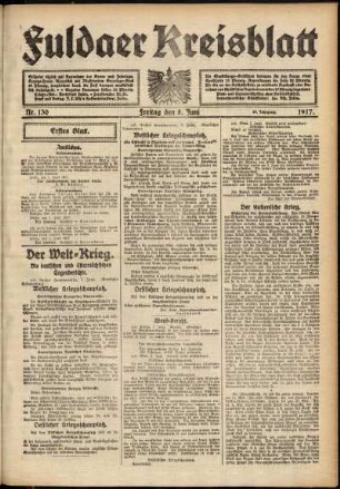Erste Ausgabe vom Freitag, den 08. Juni 1917.