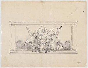 Thiersch, Friedrich von; München; Justizpalast - Dekorationsentwurf: Putten töten Drachen (Ansicht)