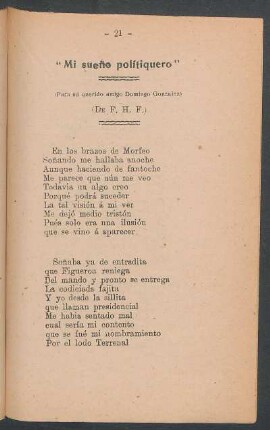 "Mi sueño político" : (Para mi querido amigo Domingo Gonzalez). (De F. H. F.)