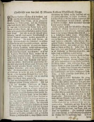 Nachricht von des seel. D. Martin Luthers Verlöbniß-Ringe