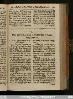 II. Von der Schöpfung, Fürsehung und Regierung Gottes.