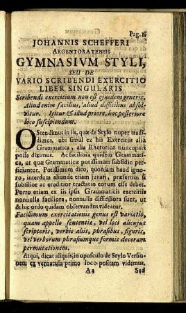 Johannis Schefferi Argentoratensis Gymnasium Styli, Seu De Vario Scribendi Exercitio Liber Singularis