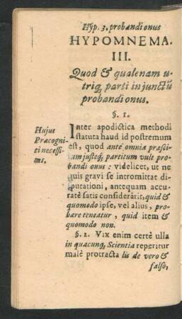 Hypomnema III. Quod & qualenam utrique parti in iunctum probandi onus.