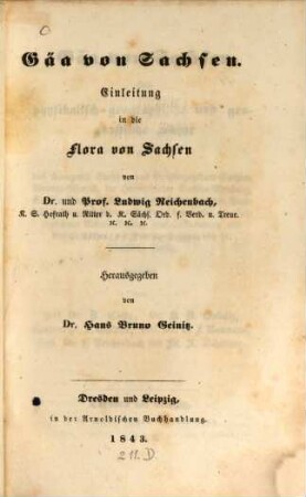 Gäa von Sachsen Einleitung in die Flora von Sachsen von Prof. Dr. Ludwig Reichenbach