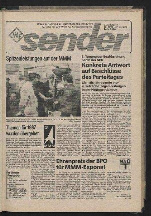 Betriebszeitung 'WF-Sender', Nr.19/1986 (2. Maiausgabe 1986)
