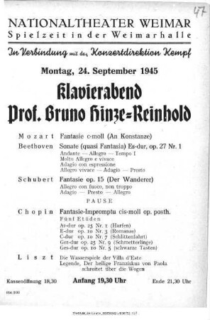 Klavierabend Prof. Bruno Hinze-Reinhold