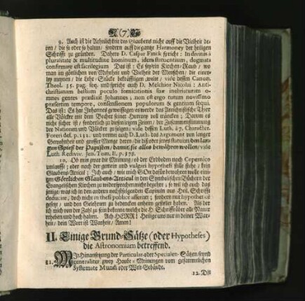 II. Einige Grund-Sätze (oder Hypotheses) die Astronomiam betreffend.