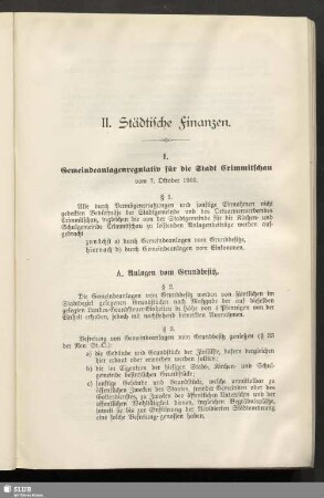 II. Städtische Finanzen