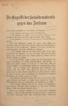 Die Angriffe der Sozialdemokratie gegen das Zentrum : Herausgegeben anlässlich der Reichstagswahl in Fulda 1912