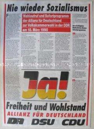 Sonderdruck der "Allianz für Deutschland" zur Volkskammerwahl 1990