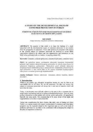 A Study on the Developmental Issues of Consumer Protection in Turkey