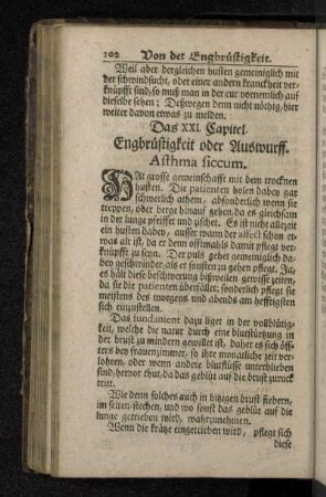 Das XXI. Capitel. Engbrüstigkeit oder Auswurff. Asthma siccum.