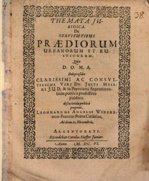 Themata iur. de servitutibus praediorum urbanorum et rusticorum